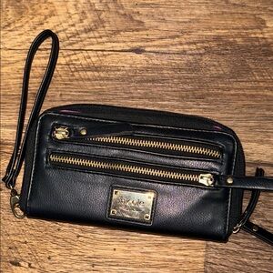 Nicole Miller Black and Gold Leather Clutch